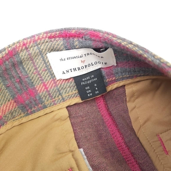 New Anthropologie The Essential Trouser Tan Pink Tartan Plaid  Flared Pa… - Picture 5 of 13